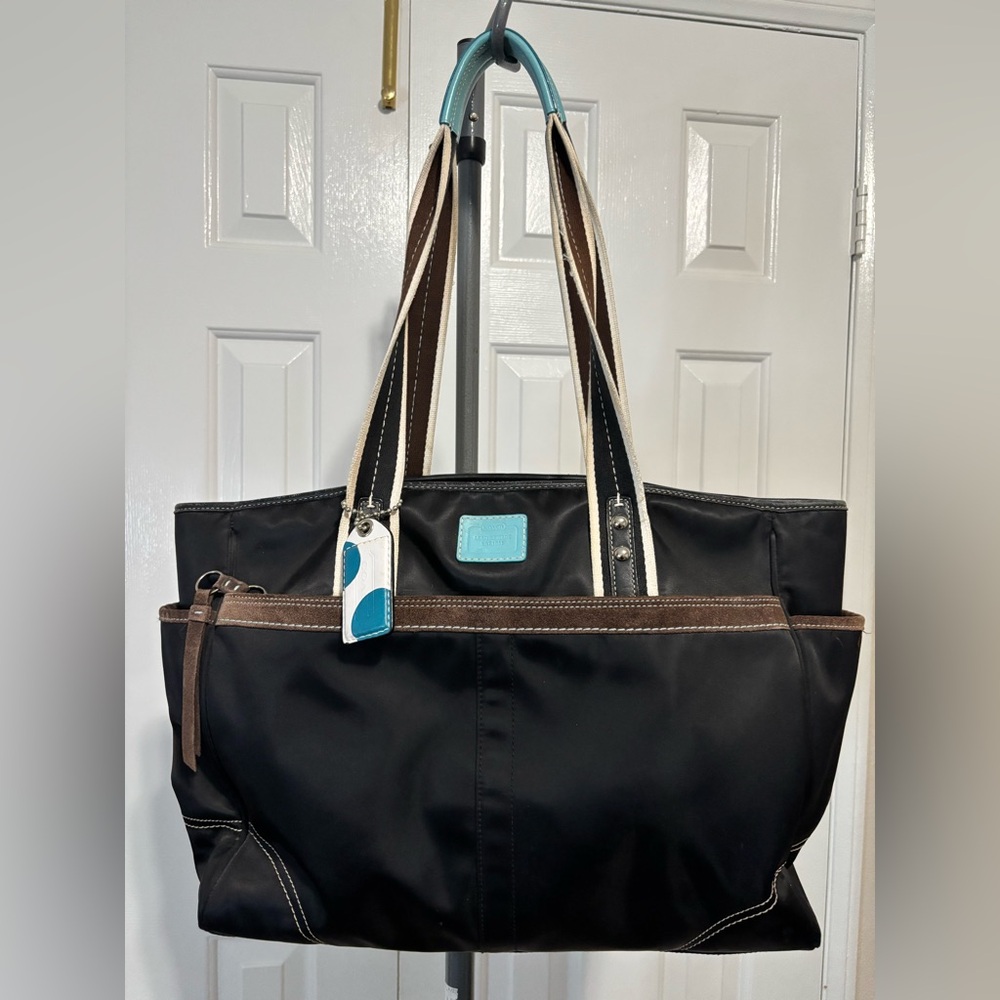 Coach Hampton Satin Black and Brown Sporty Bag